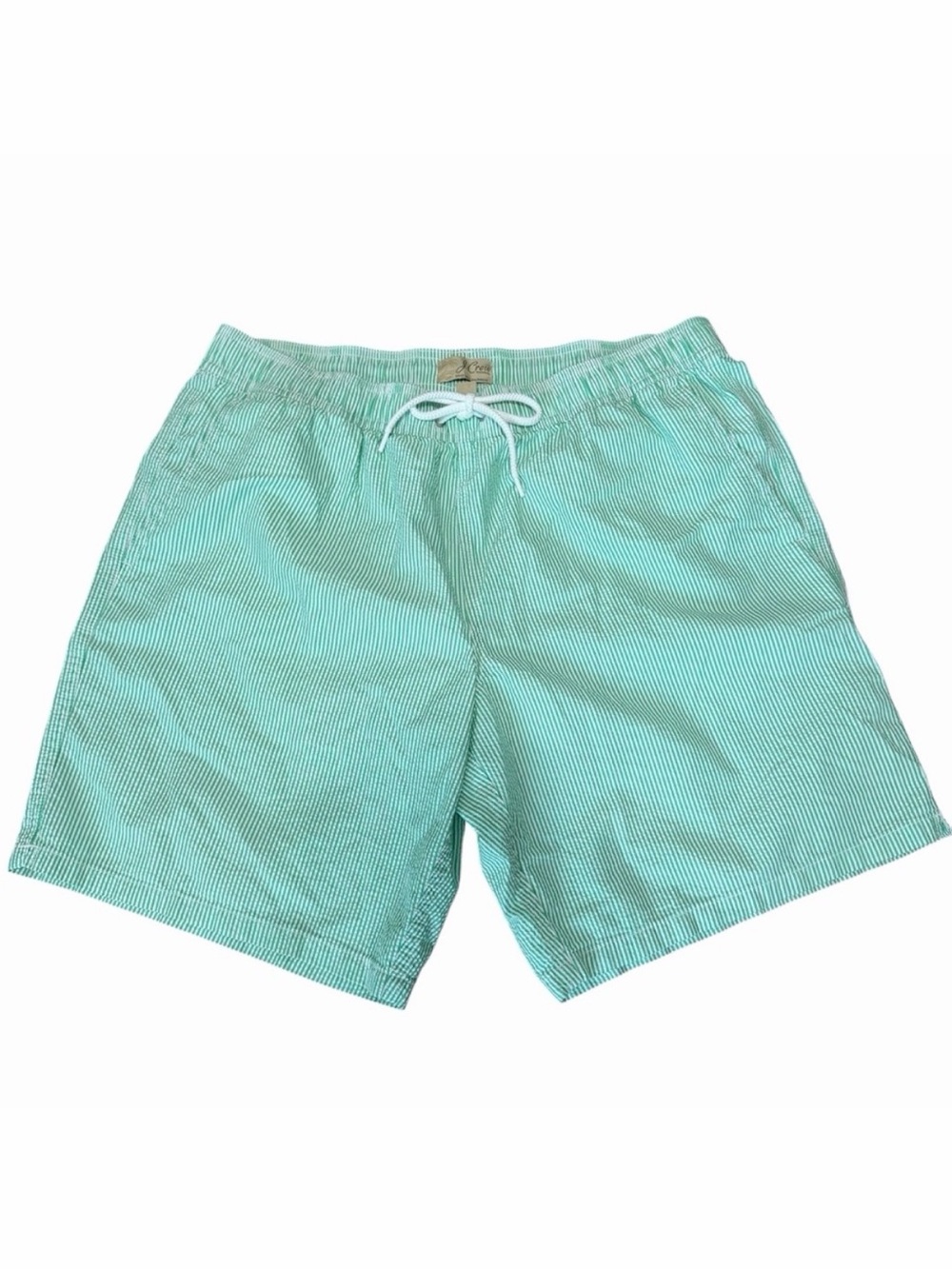 J. Crew Men's‎ 8" Green/White Striped Seersucker Swim Trunks | Size Large